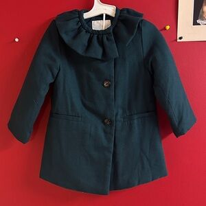 Edgehill Collection Girls Teal-Green Pea Coat with Ruffle Collar